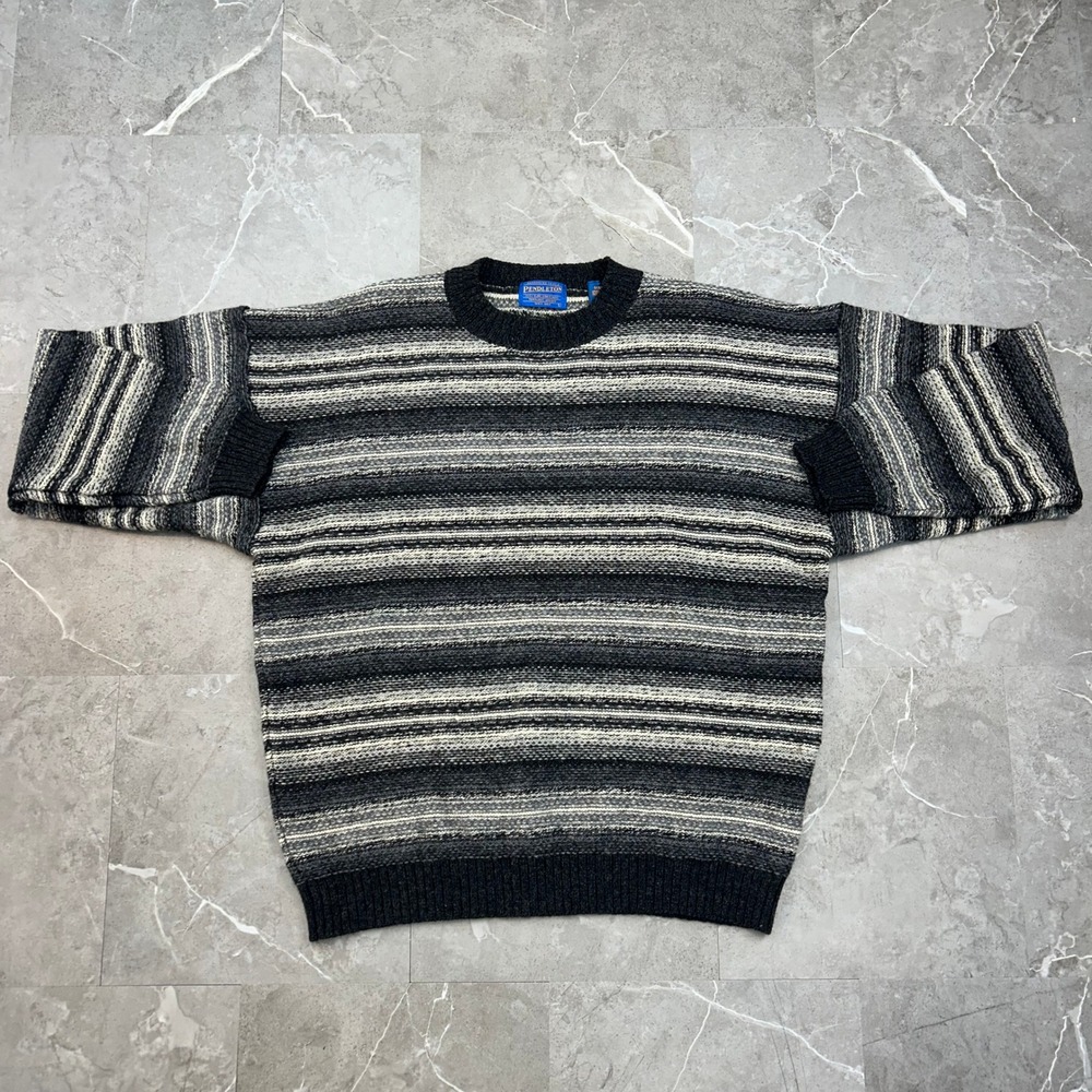 Vintage Pendleton Wool Sweater Mens Large Shetland Pullover Crewneck Striped